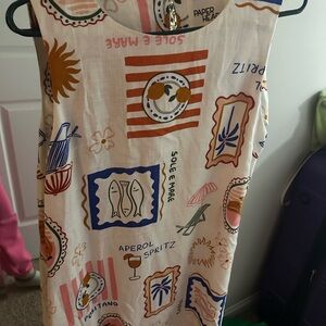 Viral Aperol Spritz Linen Blend Mini Dress Sleeveless